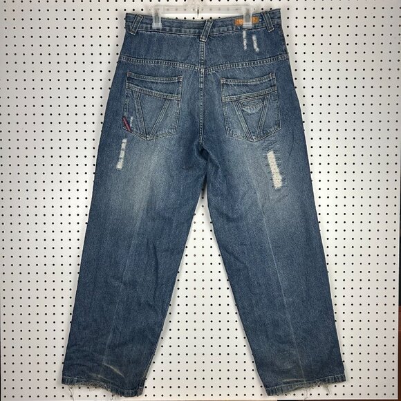 Paco Jeans Baggy Y2K Skater 36x34 Distressed Wide Leg Denim Double Pocket Stitch - Picture 1 of 9